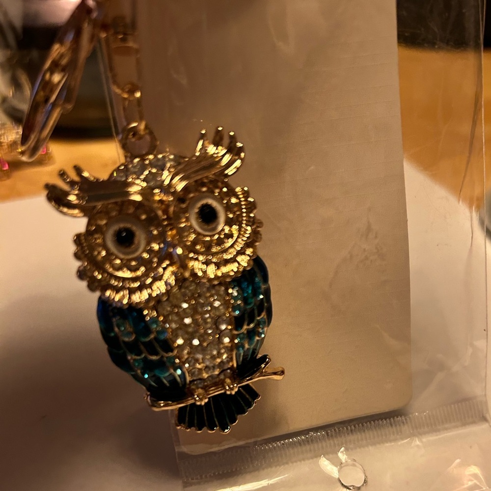 Gold and Blue Owl Crystal Keychain Bagcharm - Picture 2 of 3